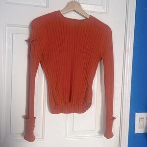 Velma Orange Long Sleeve Ribbed Sweater with Arm Pocket